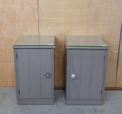 2 Grey Matching Bedside Cabinets with Removable Glass Top - 102749 / 102750