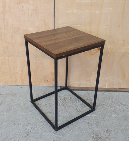 Dark Wood Top Side Table with Black Metal Wrap Around Frame - 104321