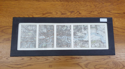 River Thames Map in Black Faux Leather Frame - 050425-02