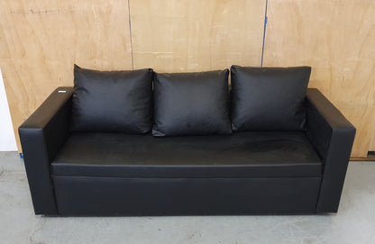 Black Faux Leather 3 Seater Sofa with Removable Cushions - 103455