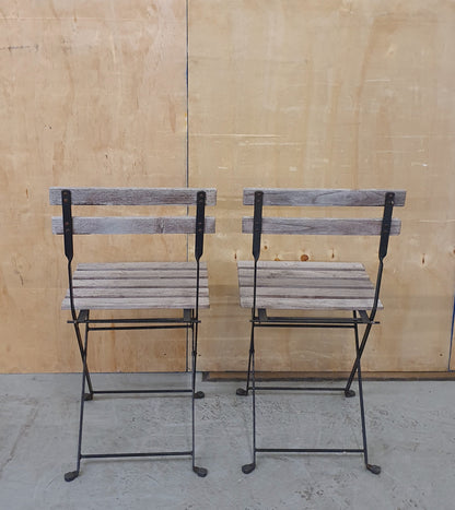 Wooden Slatted Garden Table and 2 Folding Chairs with Black Metal Frame - 103060/103061/103062