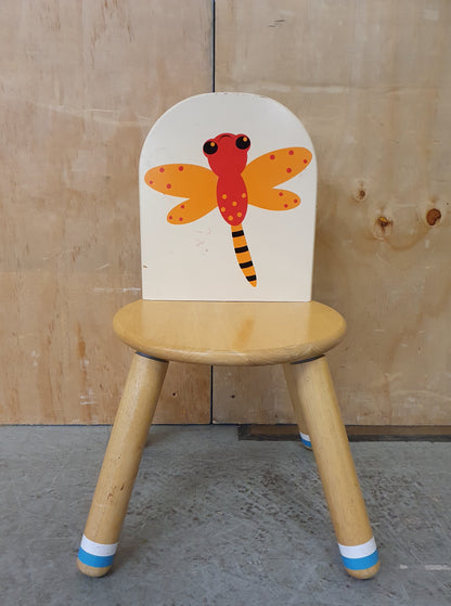 Wood Children's Chair with Dragon Fly Image on Back Rest - 240725-01