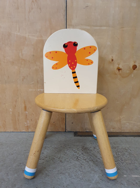 Wood Children's Chair with Dragon Fly Image on Back Rest - 240725-01