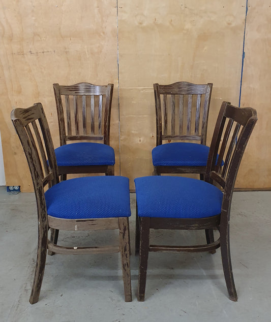 4 Matching Dark Brown Dining Chairs with Navy Blue Fabric Seats - 103903/103904/103905/103906