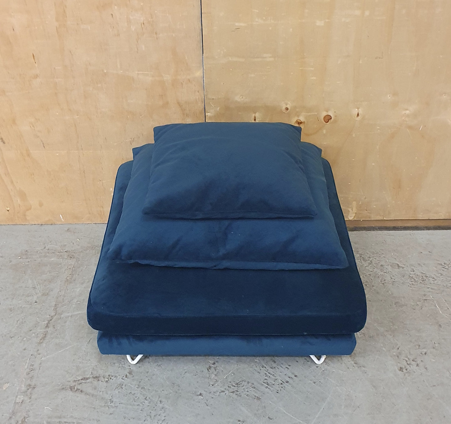 Large Navy Blue Velvet Pouffe Footstool with 2 Additional Cushions - 290925-10