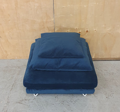 Large Navy Blue Velvet Pouffe Footstool with 2 Additional Cushions - 290925-10