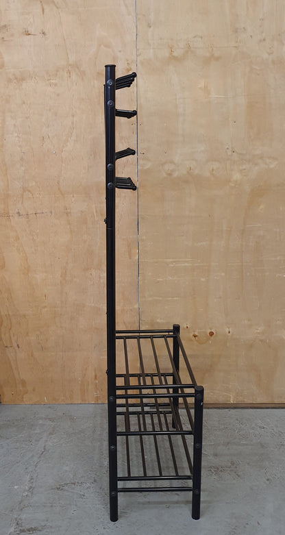 Black Metal Free Standing Coat Stand with 3 Tier Shoe Rack - EL104602