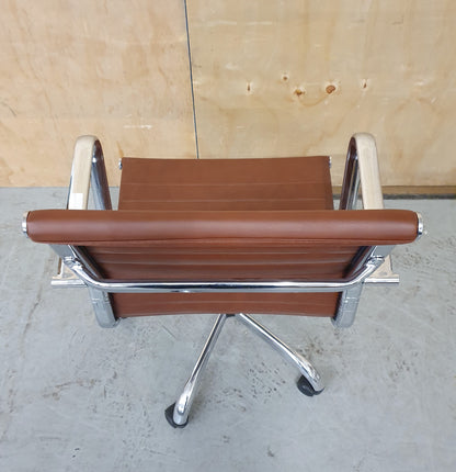 Brown Faux Leather and Chrome Office Chair on Castor Wheels - RN103184