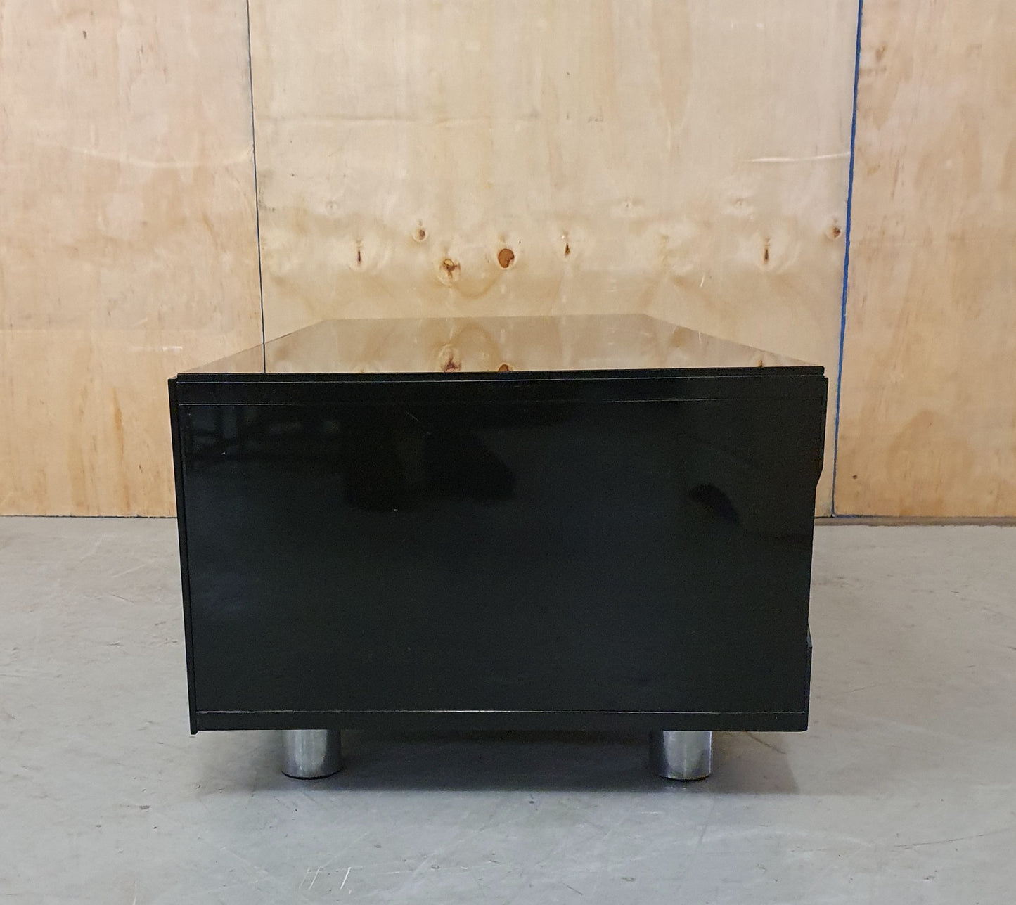 Black Glass TV Stand with Open Front and Interior Shelving - 103035