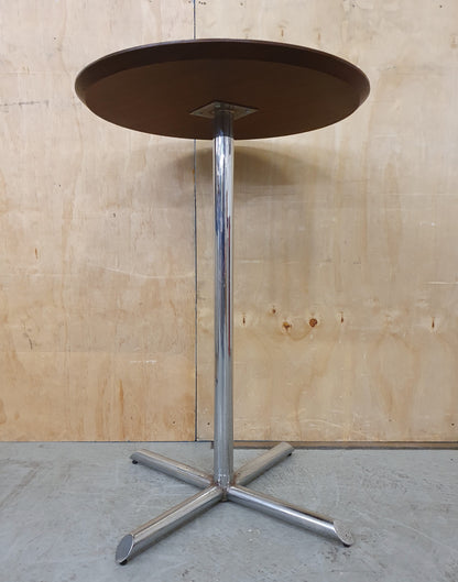 Tall Round Dark Wooden Top Outdoor Table with Chrome Base - EL103050