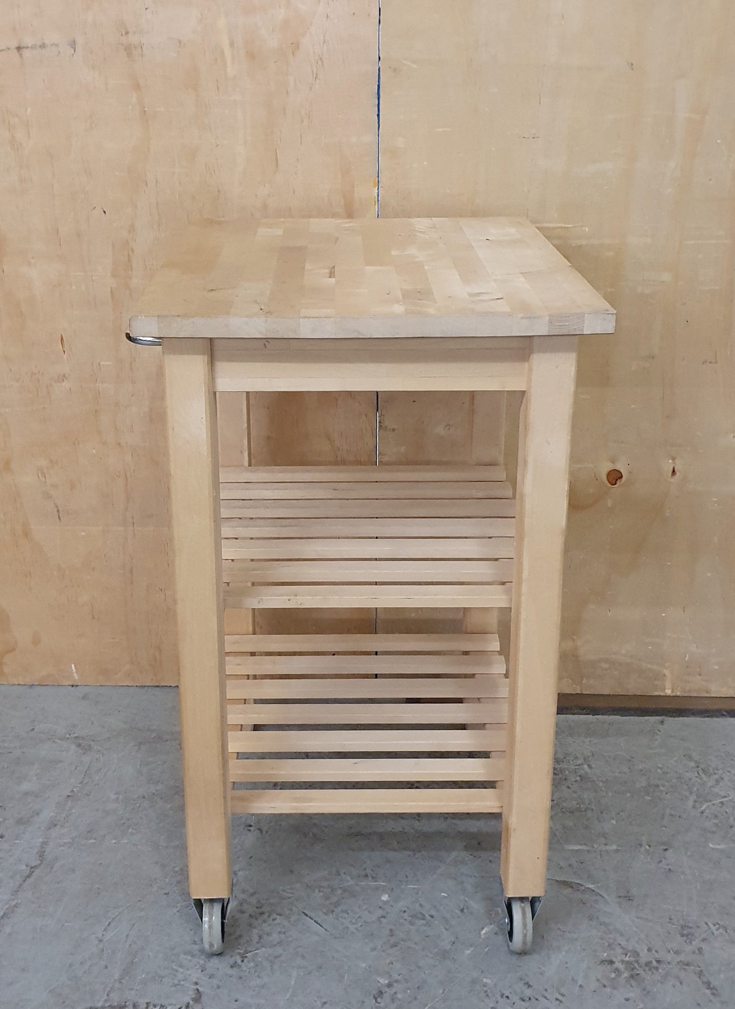 Wood Kitchen Trolly with Slatted Shelving and 2 Wheels - EL104535