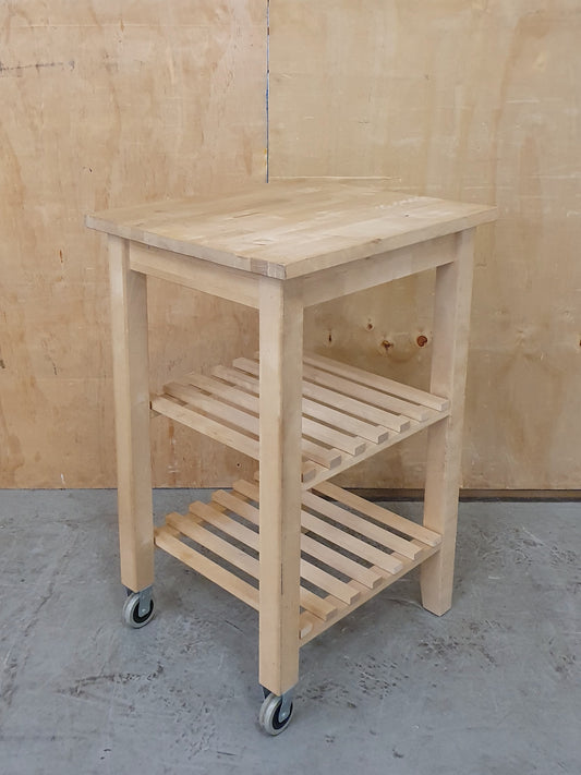Wood Kitchen Trolly with Slatted Shelving and 2 Wheels - EL104535