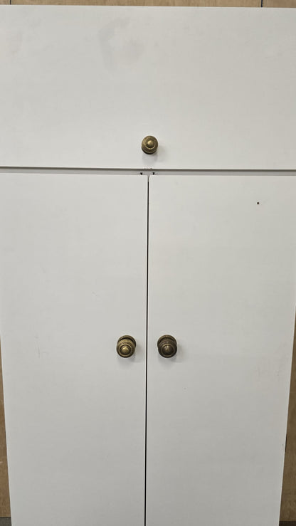 2 Door White Wood Wardrobe with Top Open Section - 110925-01