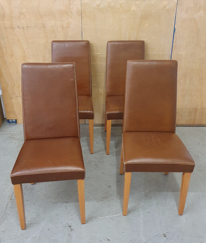 4 Matching Brown Leather Dining Chairs - EL104505 / EL104506 / EL104507 / EL104508