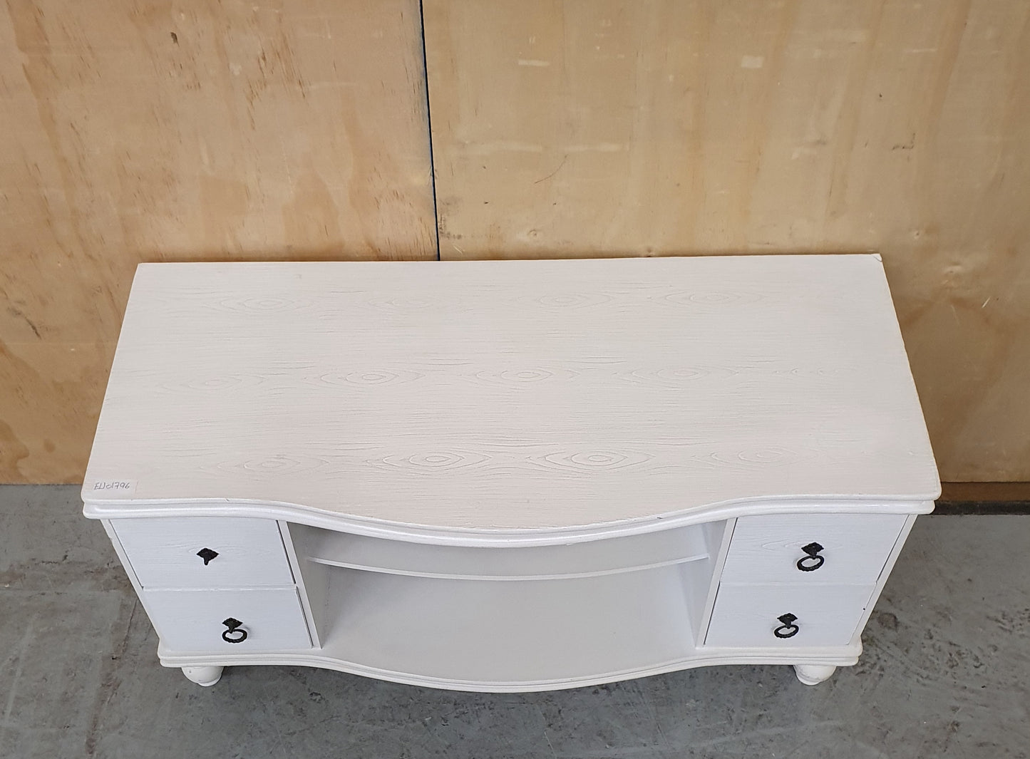 4 Drawer White Wooden TV Stand with Central Shelf and Rounded Feet - EL101796