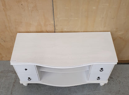 4 Drawer White Wooden TV Stand with Central Shelf and Rounded Feet - EL101796