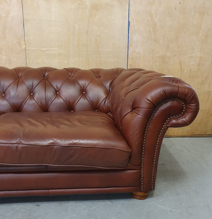 Brown Faux Leather Deep Buttoned Chesterfield 3 Seater Sofa - 104819