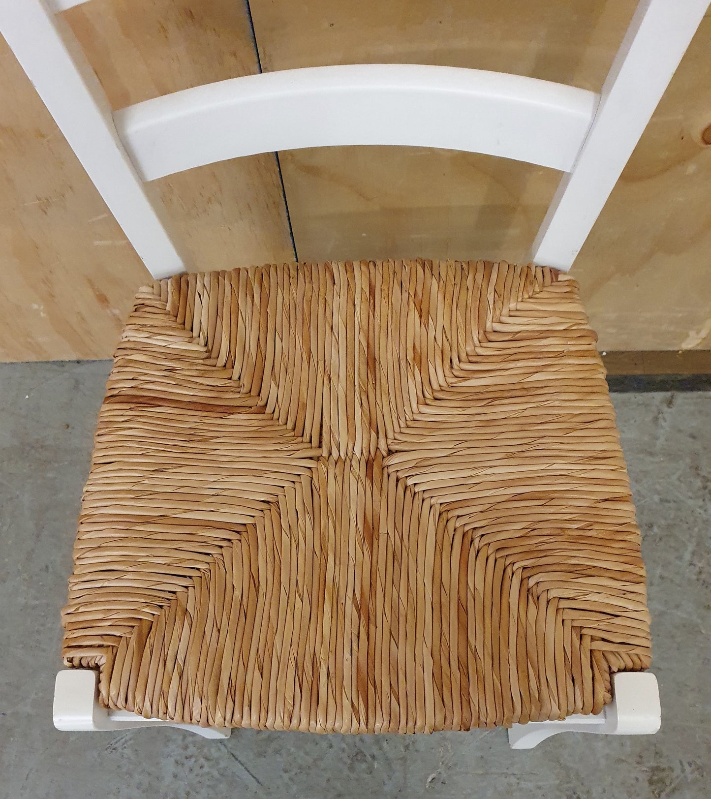 Single White Wood Chair with Straw Seat - EL104928