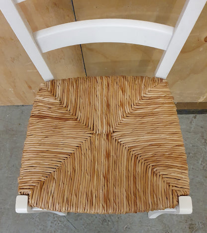 Single White Wood Chair with Straw Seat - EL104928