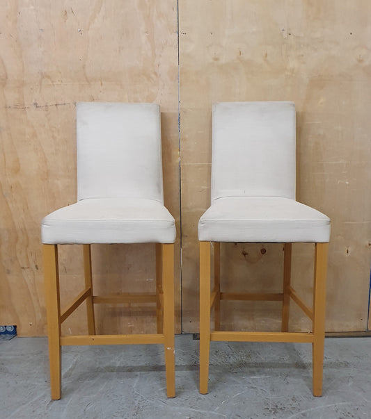 2 Matching Cream Fabric Covered Bar Stools - EL104227 / EL104228