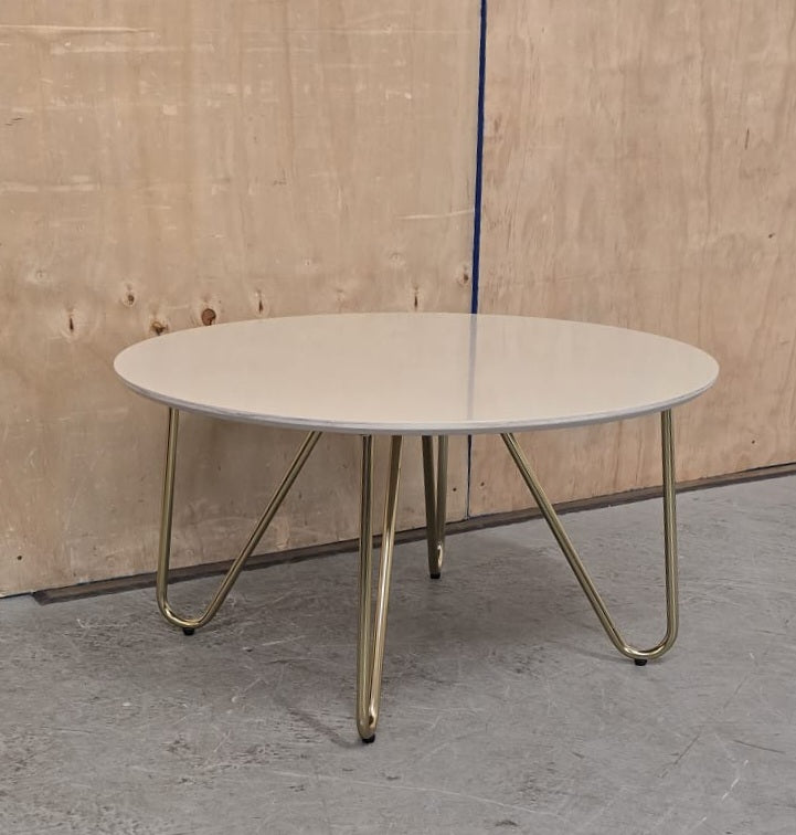 Cream Round Top Coffee Table with Gold Legs - EL104753