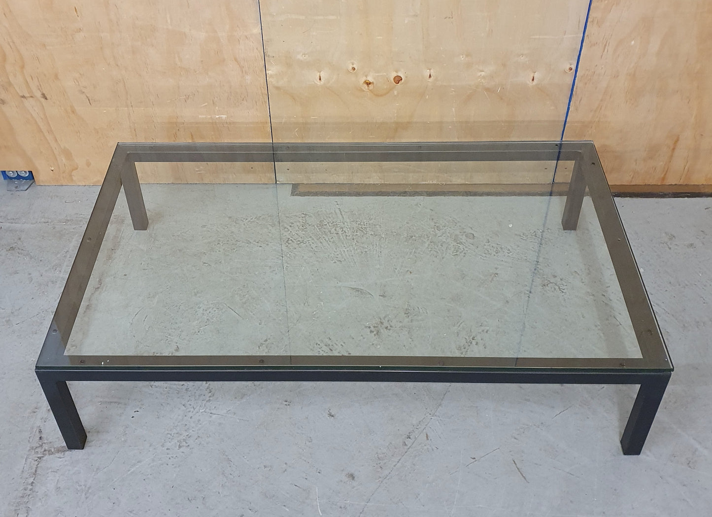 Large Heavy Modern Low Glass Coffee Table with Black Metal Frame - 103170