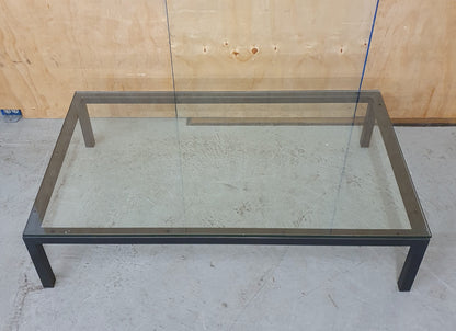 Large Heavy Modern Low Glass Coffee Table with Black Metal Frame - 103170