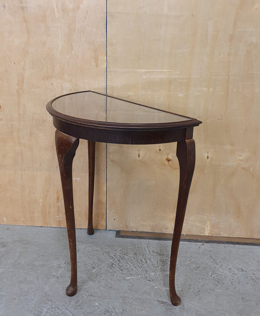 Mahogany Half Moon Glass Top Table with Cabriole Legs - 104900