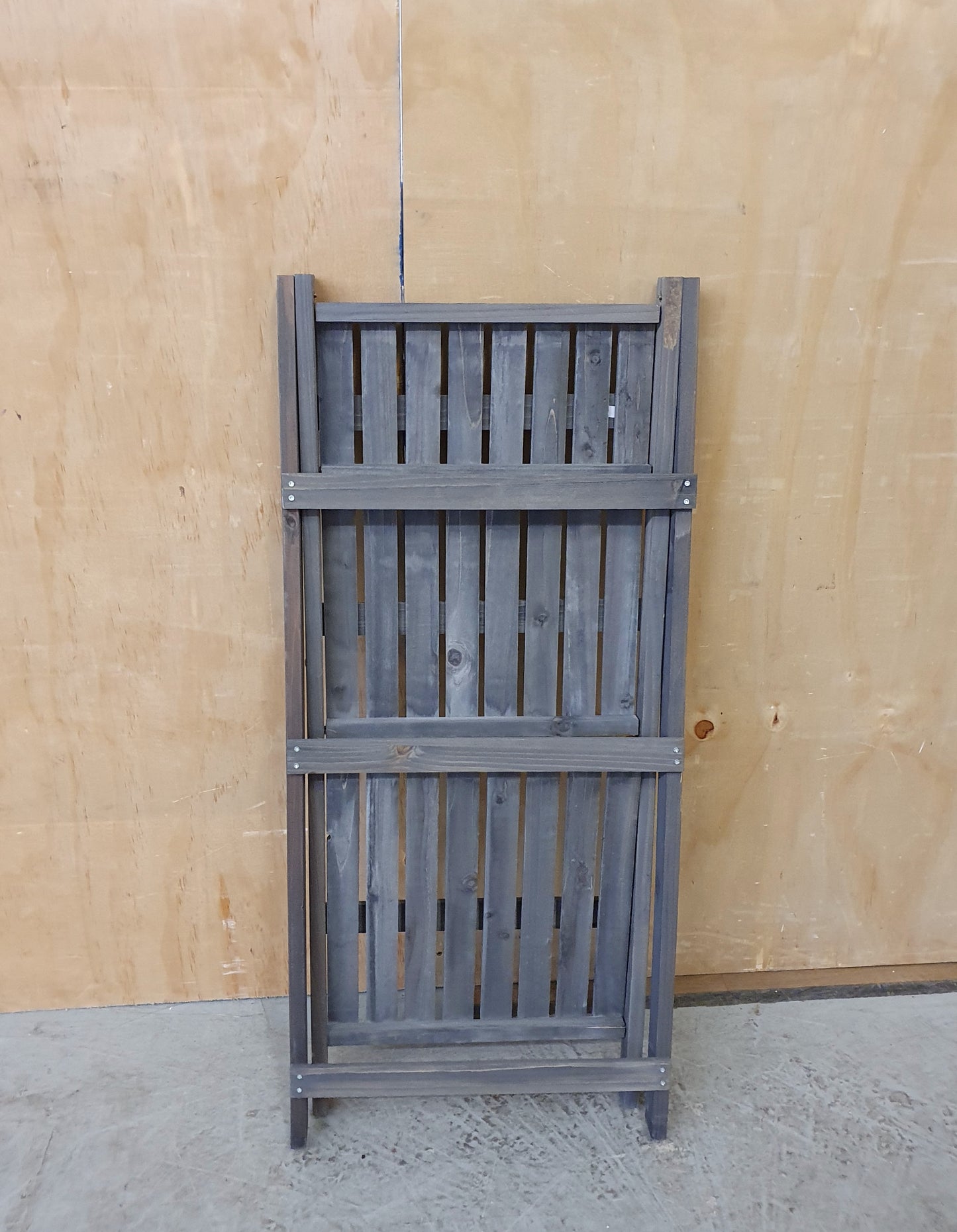 Grey Wood Folding Shelving Unit with 3 Slatted Shelves - 104008
