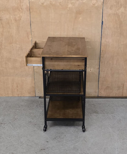 3 Tier Dark Wood / Black Metal Kitchen Trolly on Castor Wheels - 104763