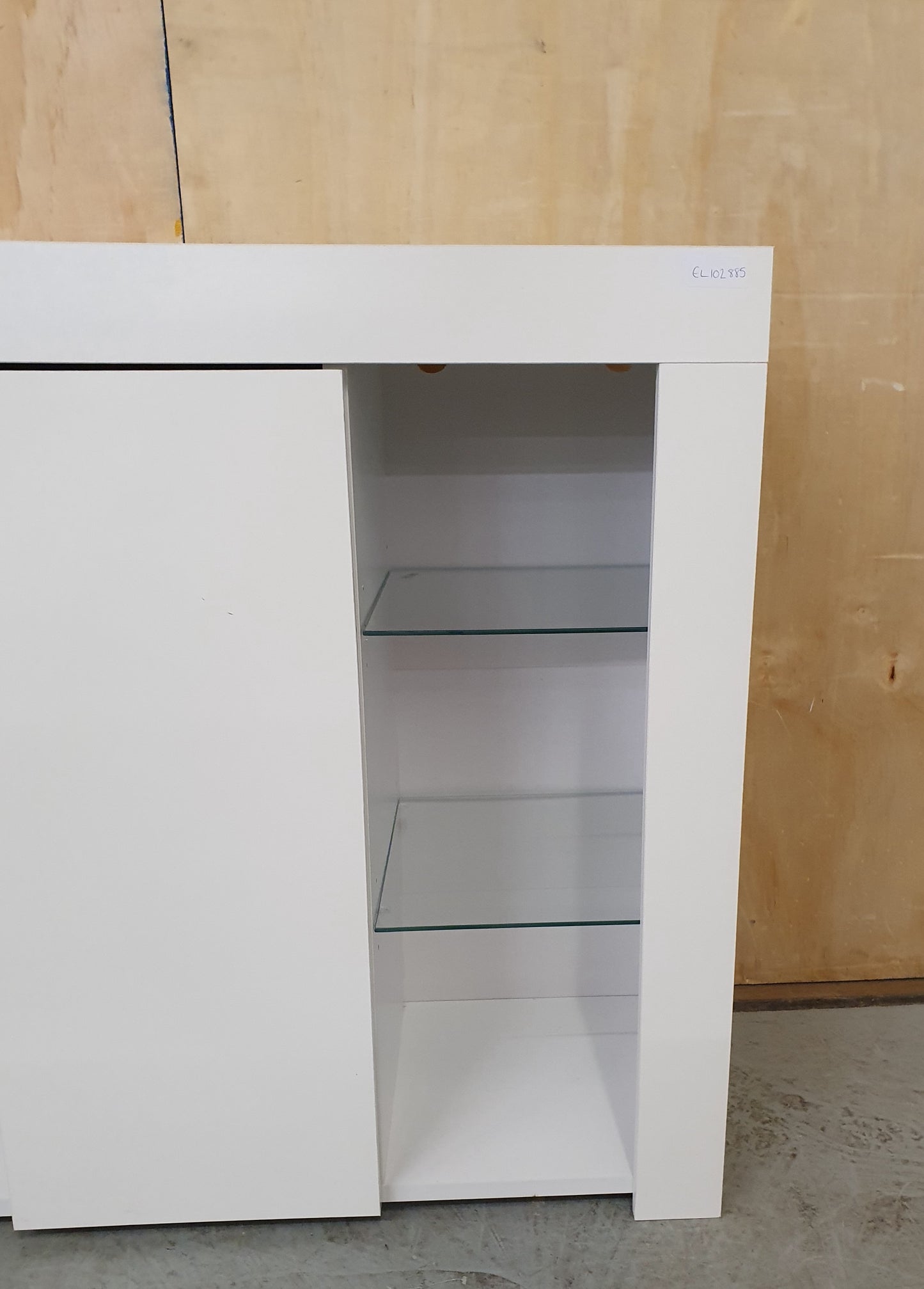 White Wooden Cabinet with 2 Tempered Glass Shelves on Left and Right Side - EL102885