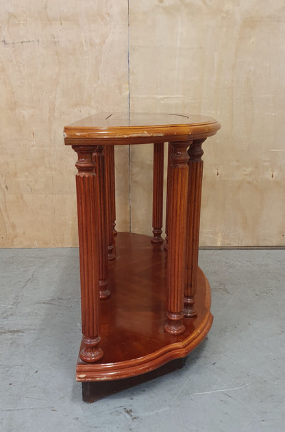 2 Tier Half Moon Varnished Wood Sideboard with Central Glass Top - EL104919