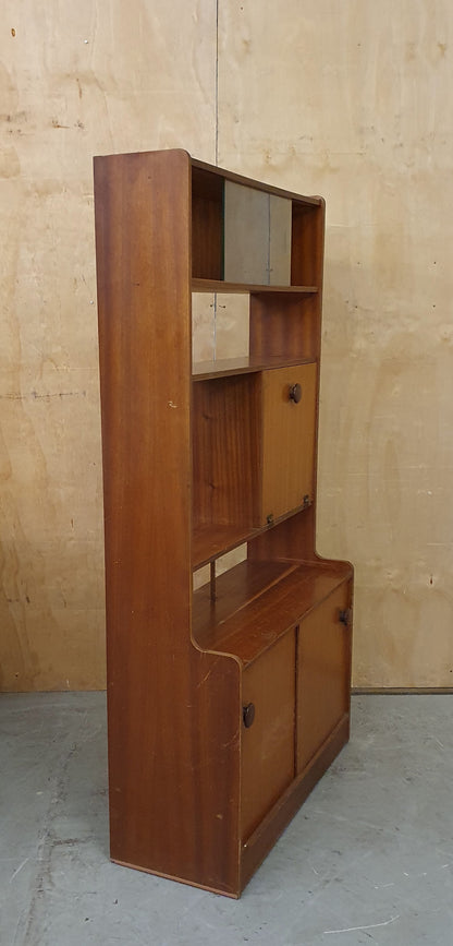 Vintage Wood Display Cabinet with Sliding Top Glass Doors Extra Storage Areas and on Wheels - 104537