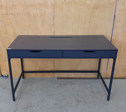 IKEA ALEX Navy Blue Desk with Back Panel Section and 2 Drawers - 103908