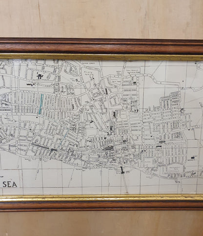 Large Southend on Sea Map in Wooden Frame - 050425-01