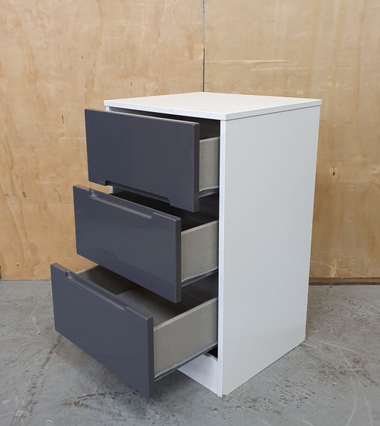 Single White Wood 3 Drawer Bedside Cabinet with Grey High Gloss Front - 190925-01