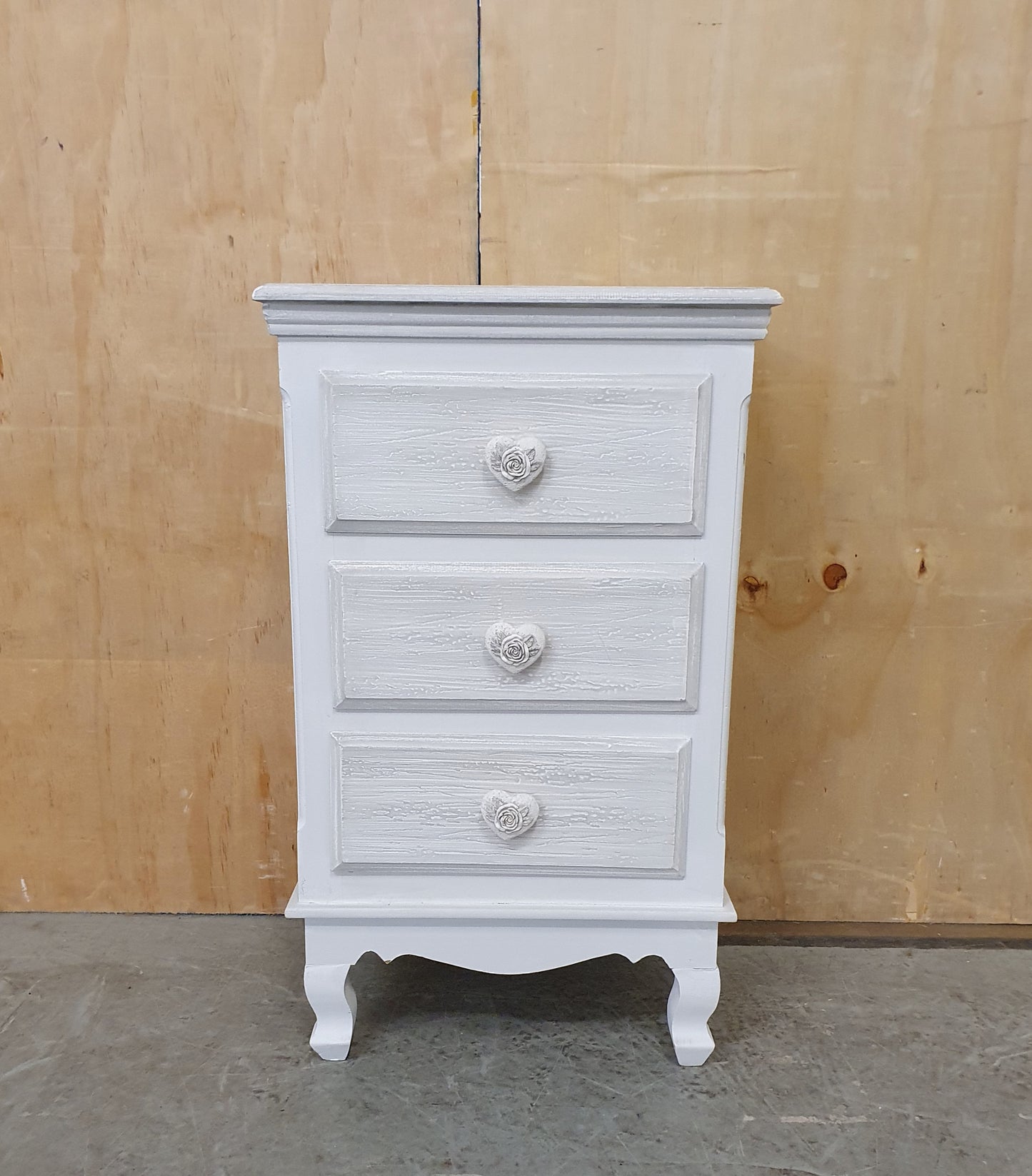 Grey 3 Drawer Bedside Cabinet with Heart Shaped Handles - 104617