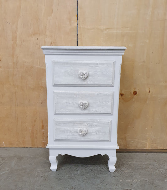 Grey 3 Drawer Bedside Cabinet with Heart Shaped Handles - 104617