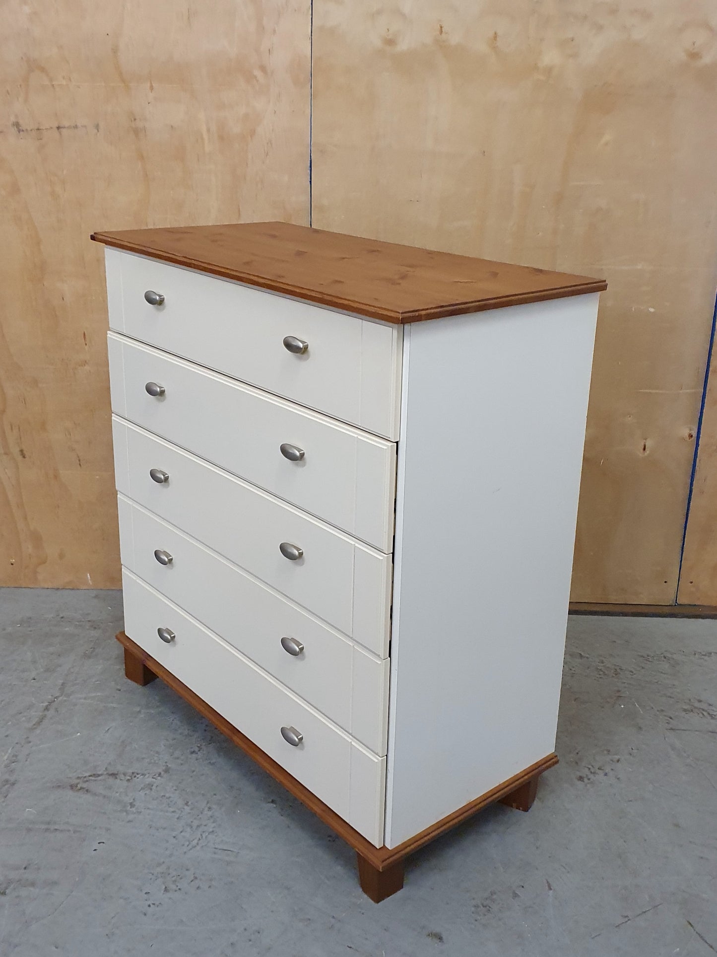 5 Drawer Cream Chest of Drawers with Pine Top and Base - 104850
