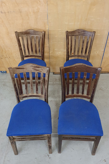 4 Matching Dark Brown Dining Chairs with Navy Blue Fabric Seats - 103899/103900/103901/103902