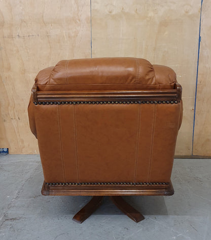 Single Brown Leather Rotating Armchair with Studded Side Detailing - 104610