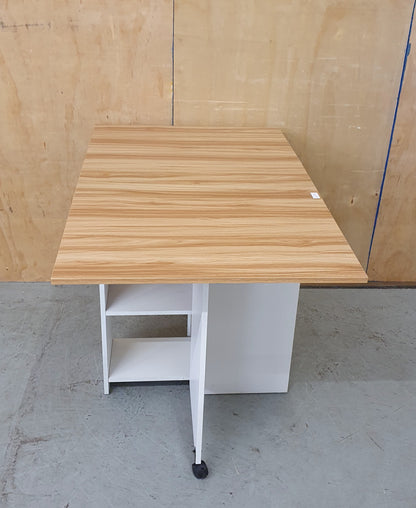 White Wood Drop Leaf Table with Lover Shelving and Castor Wheels - 103780