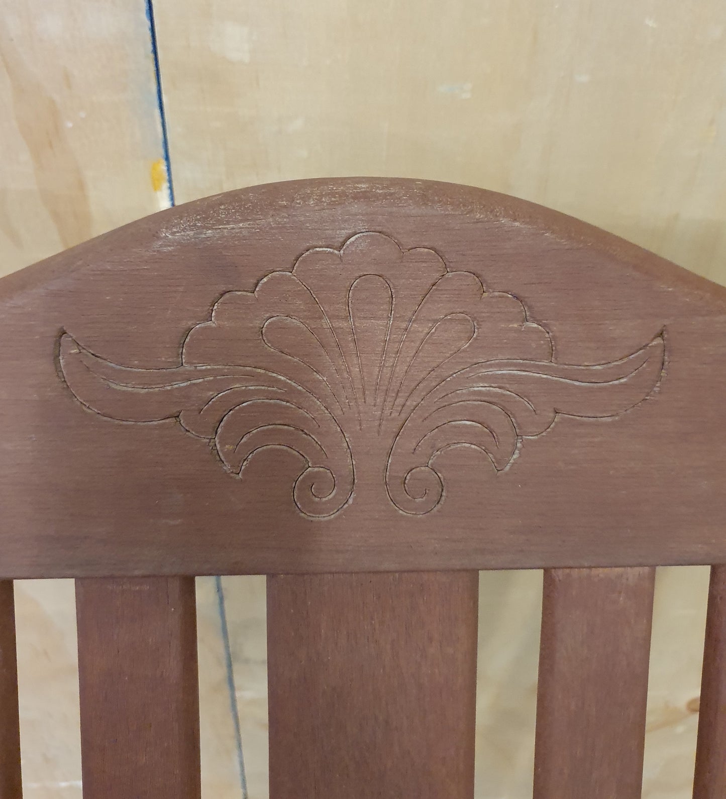 Wood Garden Lounger with Decorative Engraving on Head Rest - 021124-04