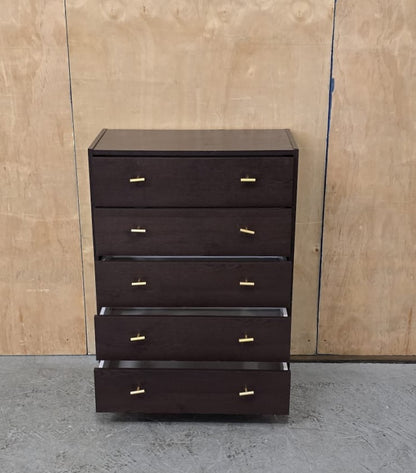 Dark Wood 5 Drawer Chest of Drawers with Gold Handles - 100925-01