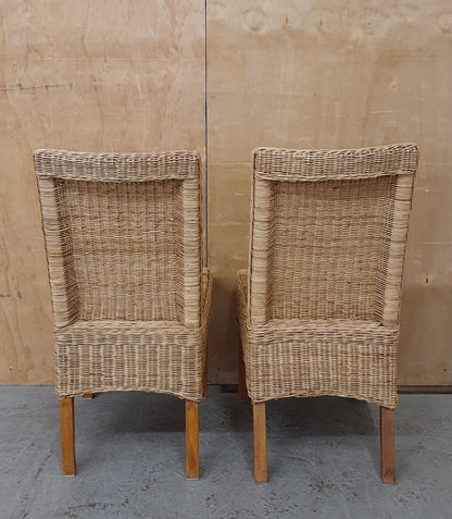 2 Matching Straw High Back Dining Chairs with Wooden Feet - EL104000 / EL104001
