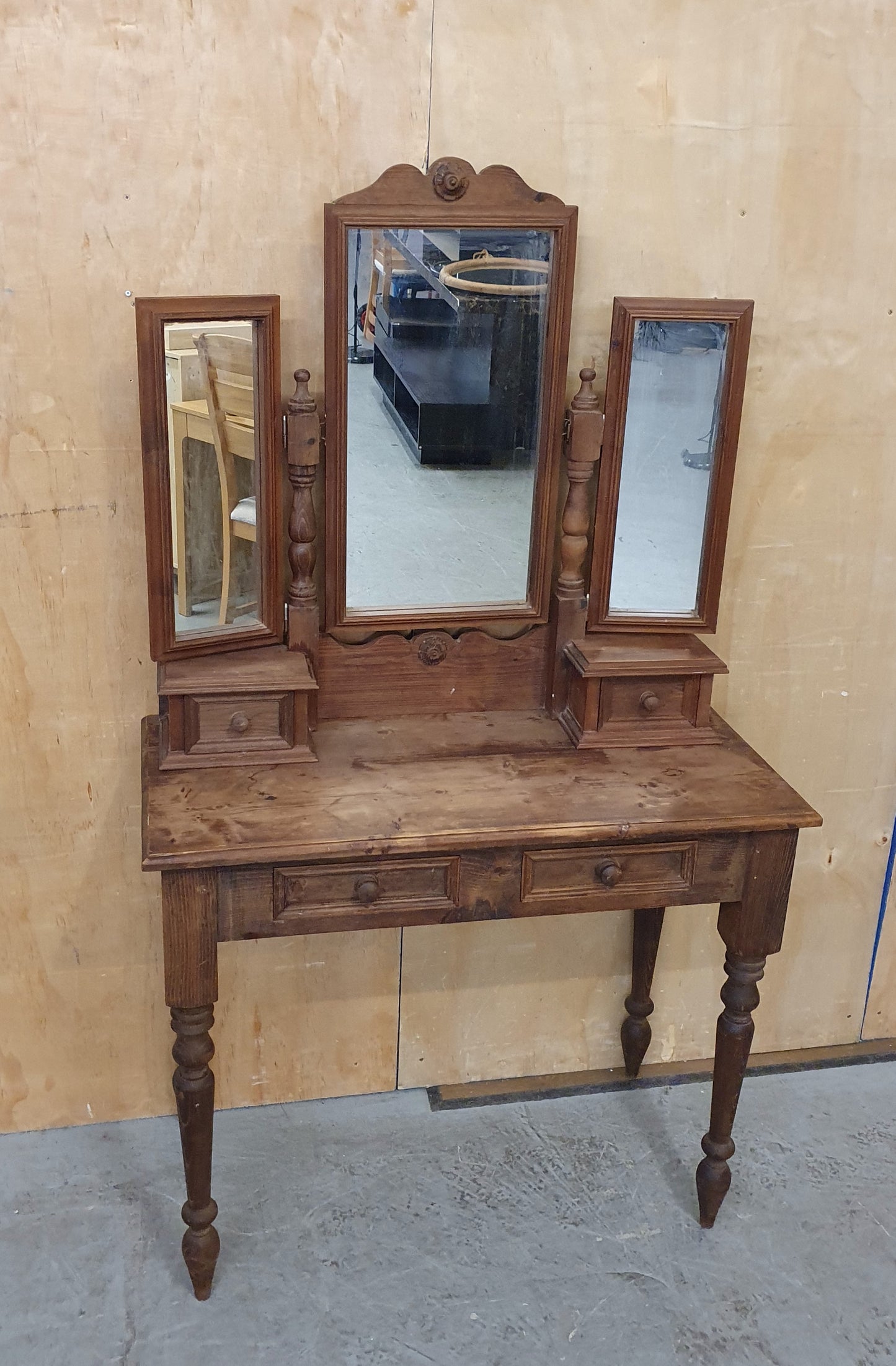 Vintage Dark Stained Wood Dressing Table with Removable Top Mirror Section - 104840
