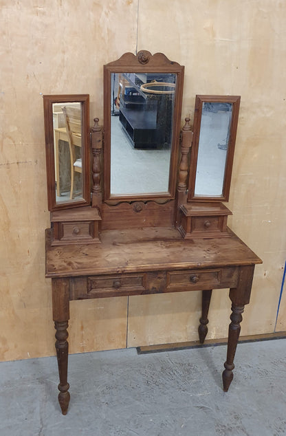 Vintage Dark Stained Wood Dressing Table with Removable Top Mirror Section - 104840