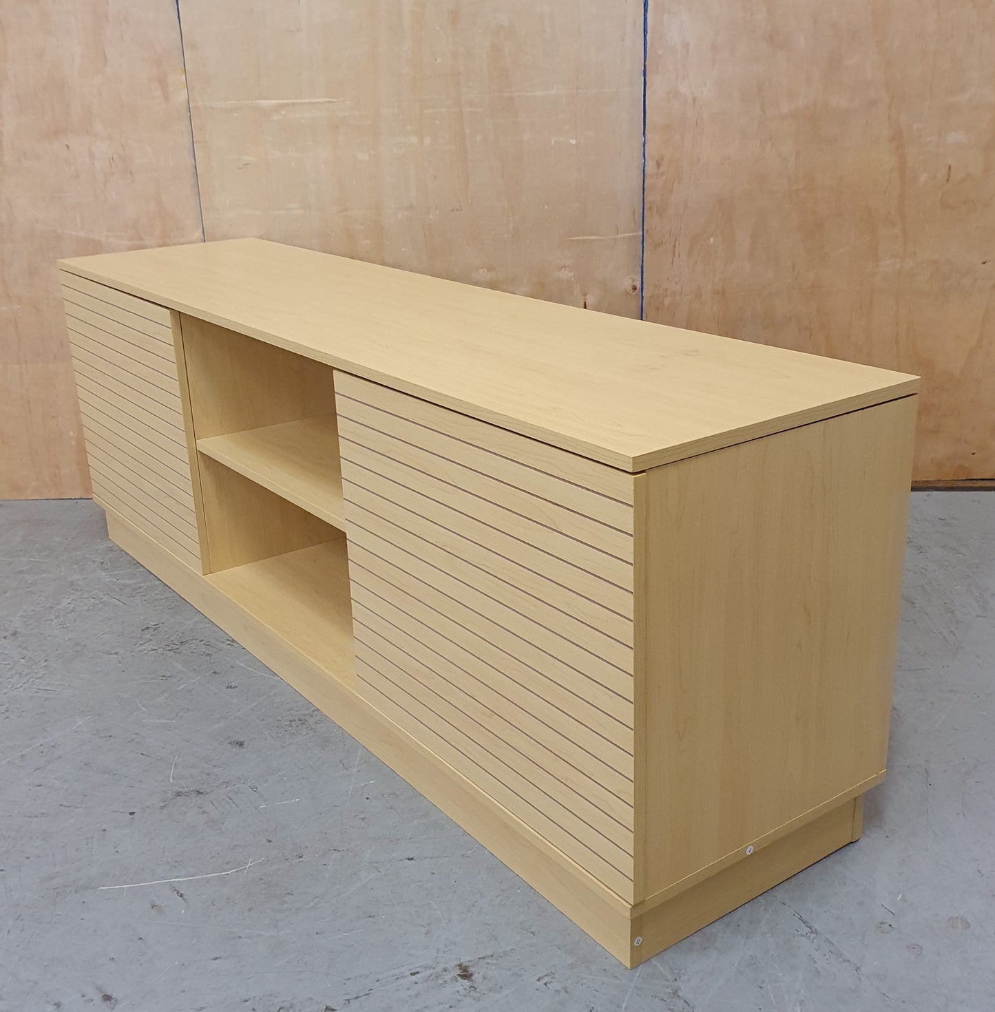 Wood TV Stand with 2 Slatted Doors and Internal Shelves - 104825