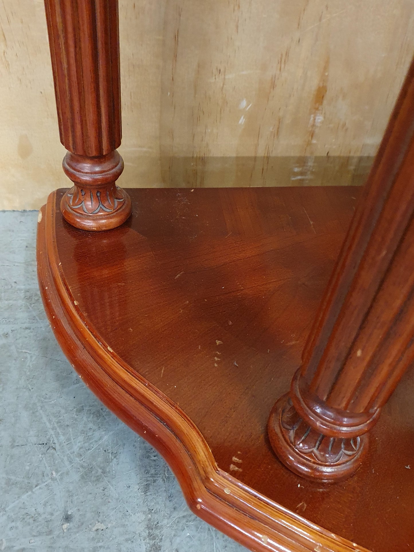 2 Tier Half Moon Varnished Wood Sideboard with Central Glass Top - EL104919