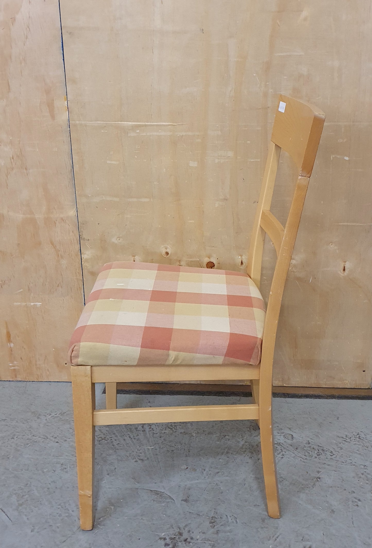 Single Wooden Dining Chair with Checked Fabric Seat - EL103310